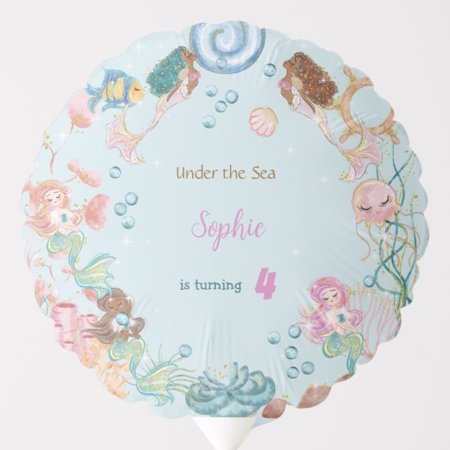 Under the sea Mermaids kids birthday Balloon (Front)