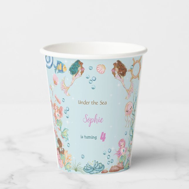 Under the sea Mermaids kids birthday Paper Cups (Front)