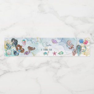 Under the sea Mermaids kids birthday Water Bottle Label