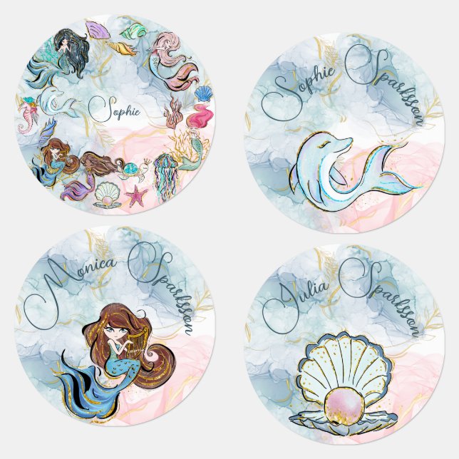 Under the sea Mermaids kids clothing label (Group)