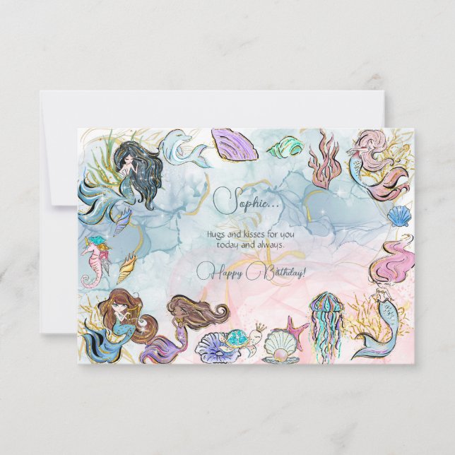 Under the sea Mermaids kids happy birthday Card (Front)