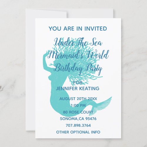 Under The Sea Mermaids World Birthday Party Invitation