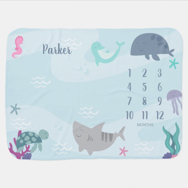 Under The Sea Milestone Baby Blanket (Horizontal)