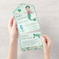 Under the Sea Mint Green Mermaid Baby Shower All In One Invitation