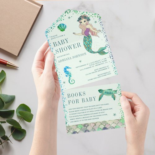 Under the Sea Mint Green Mermaid Baby Shower All In One Invitation