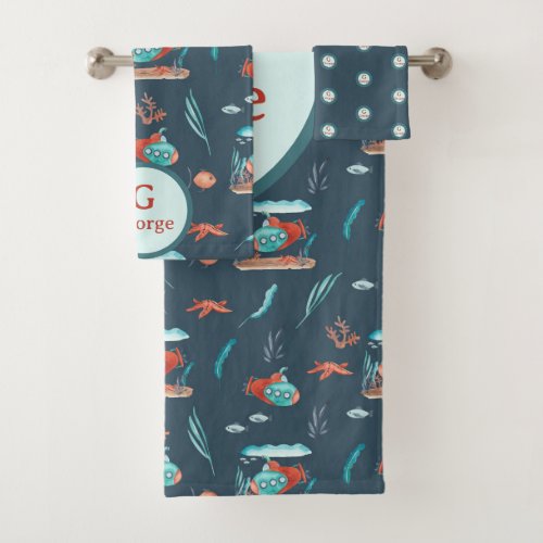 under the sea monogram personalized kids baby bath towel set