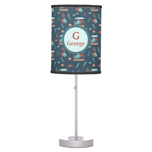 under the sea monogram personalized kids baby table lamp