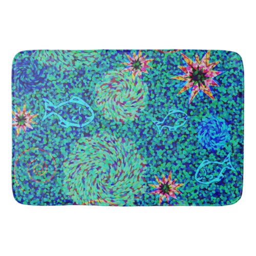 Under the Sea Mosaic Fish Stars Bath Mat