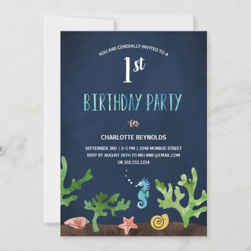 Under the Sea  Nautical 1st Birthday Party Invitation