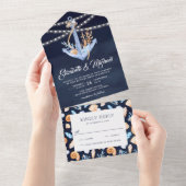 Under the Sea Nautical Anchor Navy Blue Wedding All In One Invitation (Tearaway)