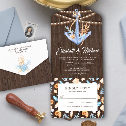 Under the Sea Nautical Anchor Rustic Wood Wedding All In One Invitation