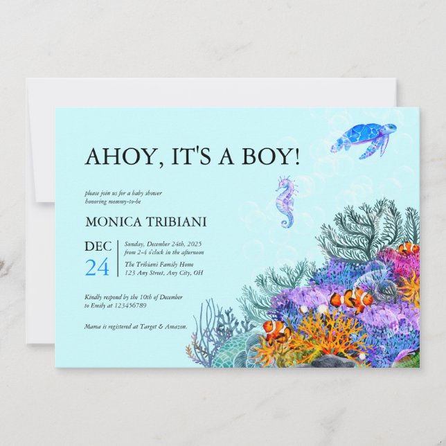 Under the Sea Nautical Boy Baby Shower Modern Invitation (Front)