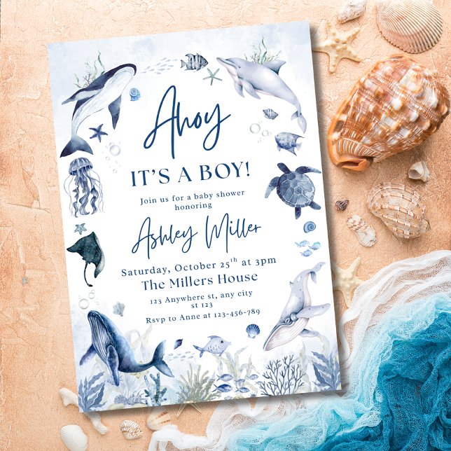 Under the Sea Nautical Boy Baby Shower Ocean Theme Invitation (Creator Uploaded)