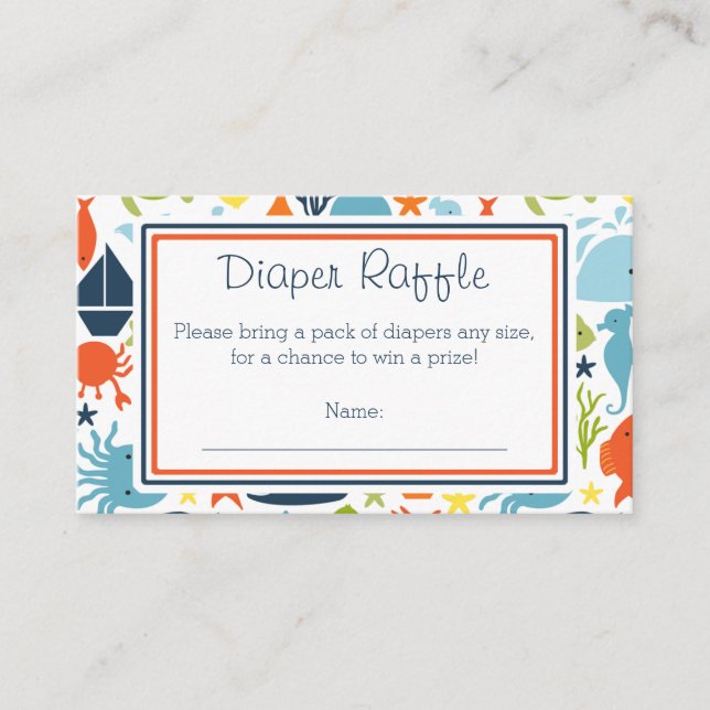 Under the Sea, Nautical Diaper Raffle Ticket Enclosure Card (Front)