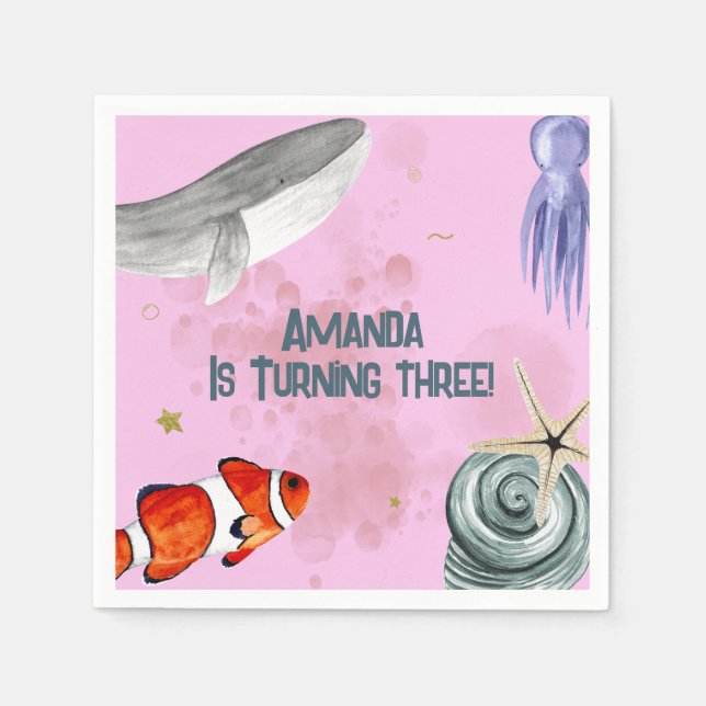 Under The Sea Nautical Kids Birthday Party Pink  Napkins (Front)