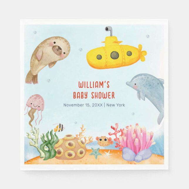 Under The Sea Nautical Marine Baby Shower  Napkins (Front)