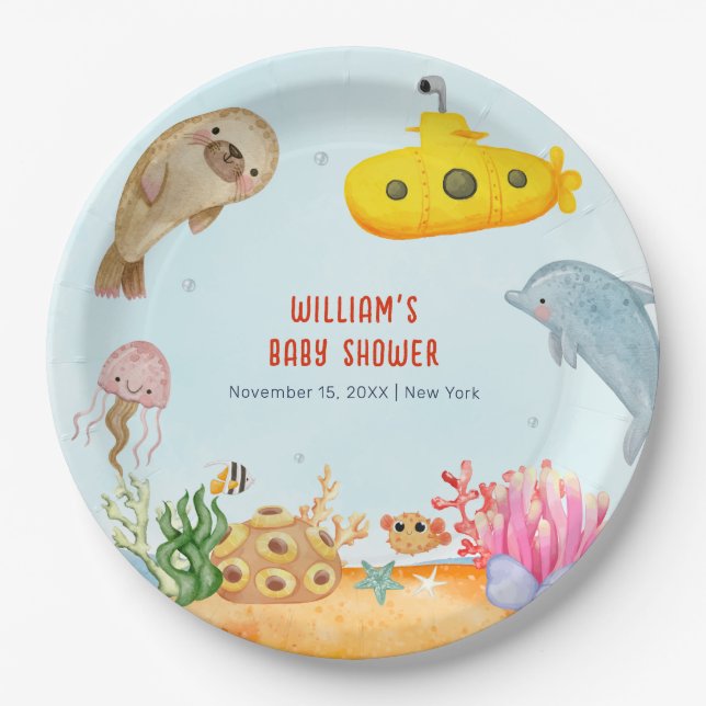 Under The Sea Nautical Marine Baby Shower  Paper Plates (Front)