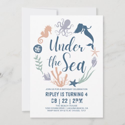 Under the Sea Nautical Ocean Animals Birthday Invitation
