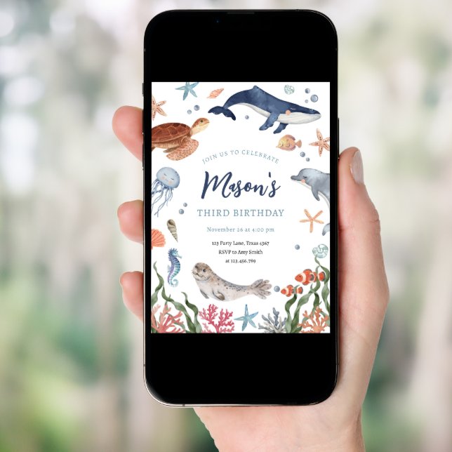 Under the Sea Nautical Ocean Animals Boy Birthday Invitation (Front Digital)