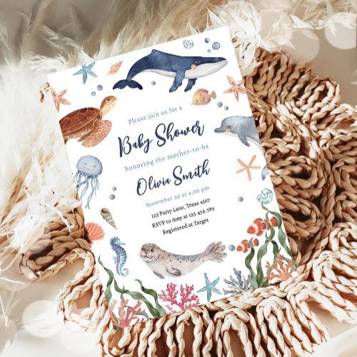 Under the Sea Nautical Sea Animals Baby Shower Invitation