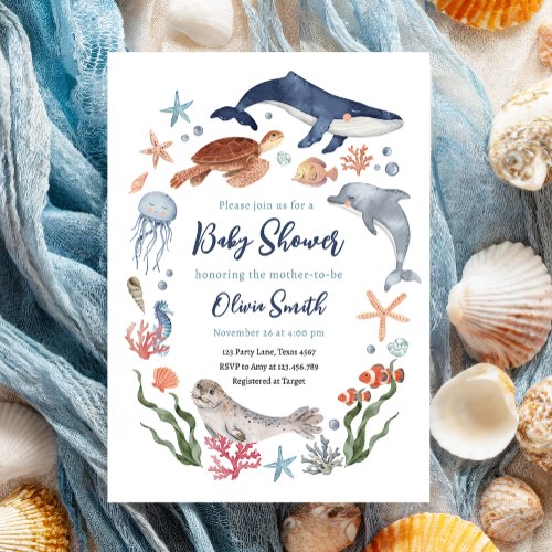 Under the Sea Nautical Sea Animals Baby Shower Invitation