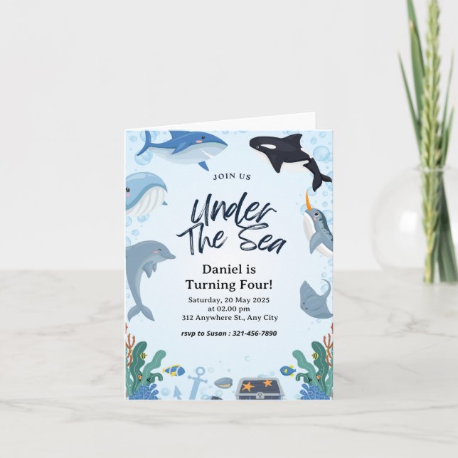 Under The Sea Nautical Shark Birthday Folded Card (Front)