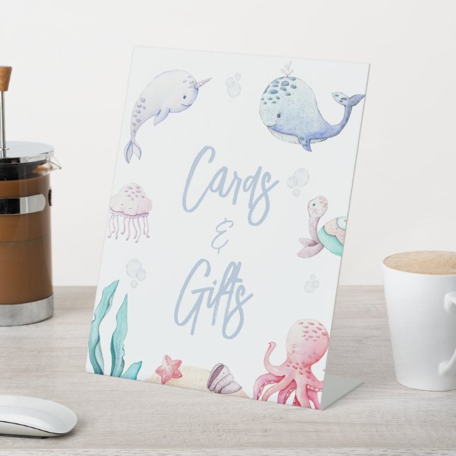Under the Sea Nautical Shower Cards & Gifts Pedestal Sign (In SItu)