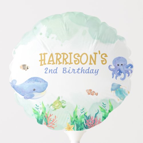 Under the Sea Nautical Whale Turtle Birthday Balloon