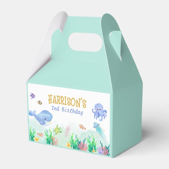 Under the Sea Nautical Whale Turtle Birthday Favor Boxes (Front Side)