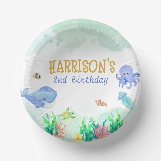 Under the Sea Nautical Whale Turtle Birthday Paper Bowls (Front)