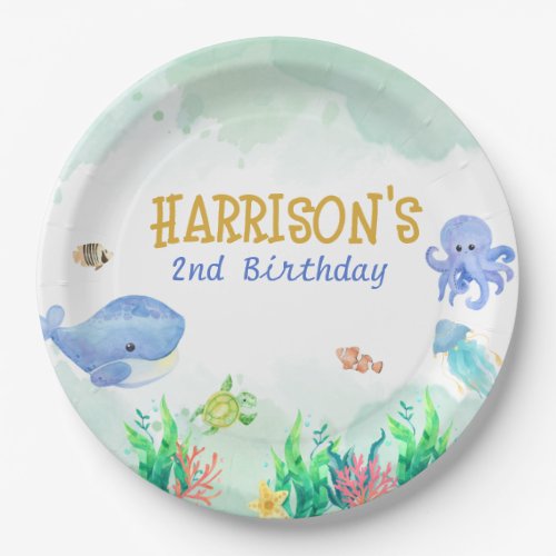 Under the Sea Nautical Whale Turtle Birthday Paper Plates