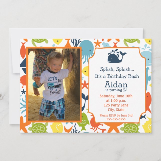 Under the Sea, Nautical with photo Birthday Invitation (Front)
