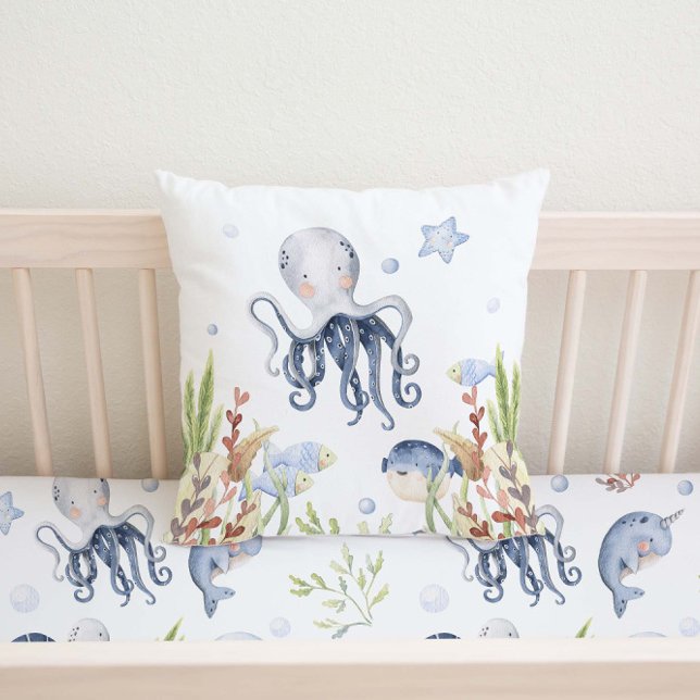 Under the Sea Nursery Decor, Octopus Throw Pillow (Creator Uploaded)