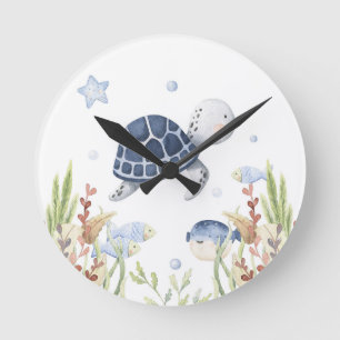 Under the Sea Nursery Decor, Turtle Round Clock