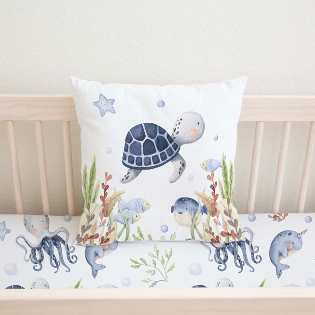 Under the Sea Nursery Decor, Turtle Throw Pillow (Creator Uploaded)