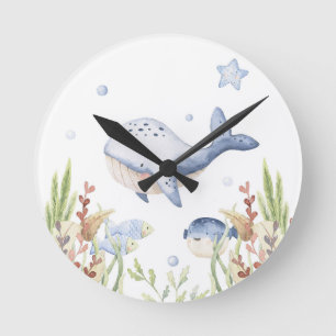 Under the Sea Nursery Decor, Whale Round Clock