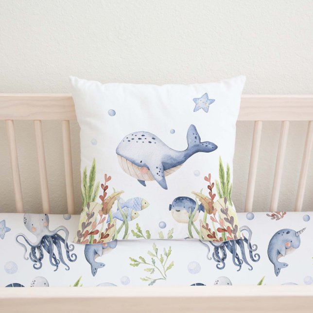 Under the Sea Nursery Decor, Whale Throw Pillow (Creator Uploaded)