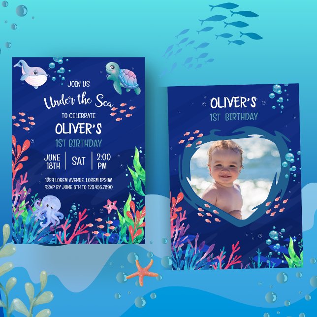 Under The Sea Ocean 1st Baby Boy Birthday  Invitation (Creator Uploaded)