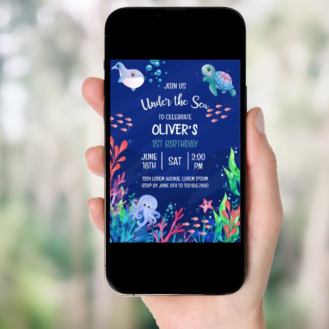 Under The Sea Ocean 1st Baby Boy Birthday  Invitation (Front Digital)