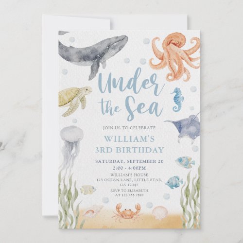 Under The Sea Ocean Animal Birthday Invitation