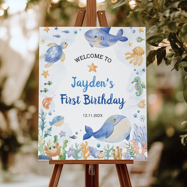 Under the Sea Ocean Animal Boy Party Welcome Sign (Creator Uploaded)