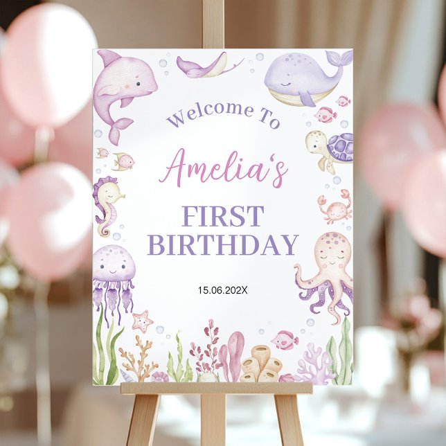 Under the Sea Ocean Animal Girl Party Welcome Sign (Creator Uploaded)