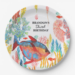 Under The Sea Ocean Animal watercolor Birthday Paper Plates
