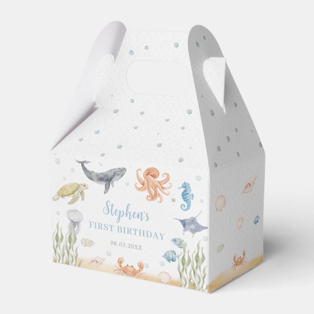 Under The Sea Ocean Animals 1st Birthday Favor Boxes (Front Side)
