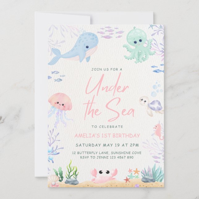 Under the Sea Ocean Animals 1st Birthday Invitatio Holiday Card (Front)