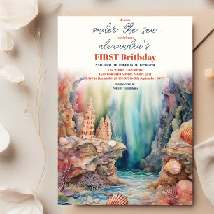 Under the Sea Ocean Animals 1st Birthday Invitation
