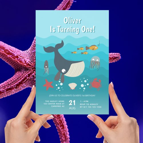 Under The Sea Ocean Animals 1st Birthday Invitation