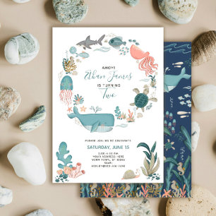 Under the Sea Ocean Animals 2nd Birthday Script Invitation