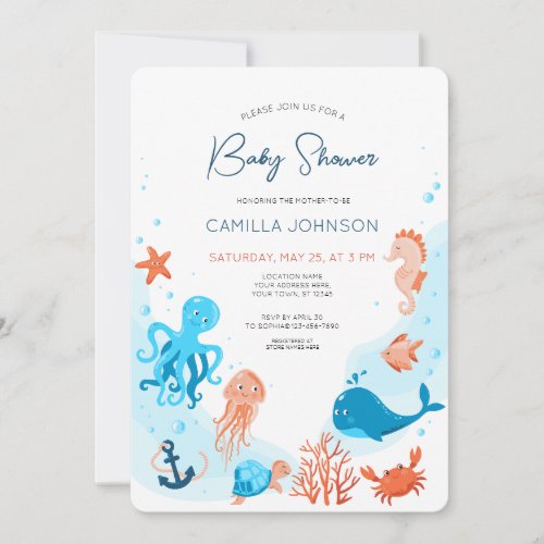 Under the Sea Ocean Animals Baby Shower Invitation