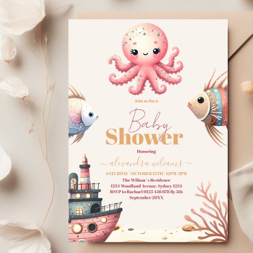 Under the Sea Ocean Animals Baby Shower Invitation
